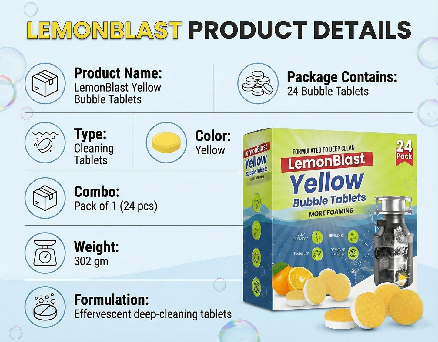 LemonBlast Yellow Bubble Tablets (24pc)